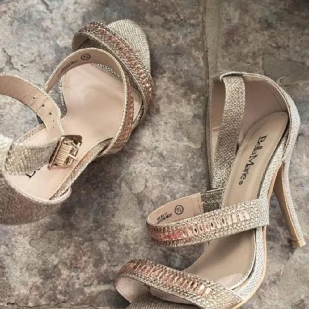 Bella Marie Glittering Gold Strappy Heels